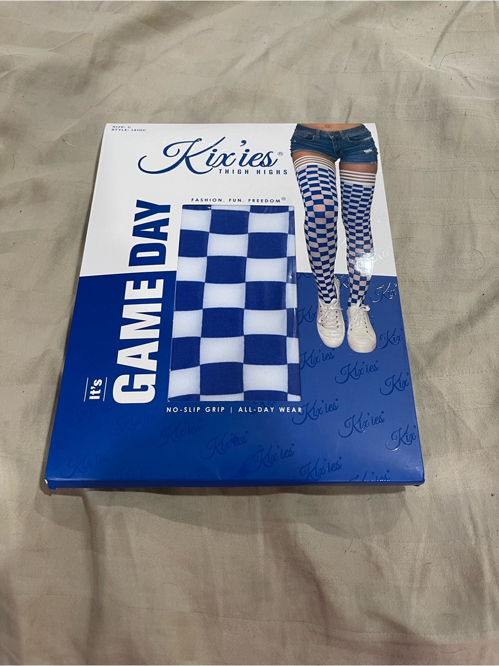 Kixies Game Day Blue & White Checker Thigh Highs